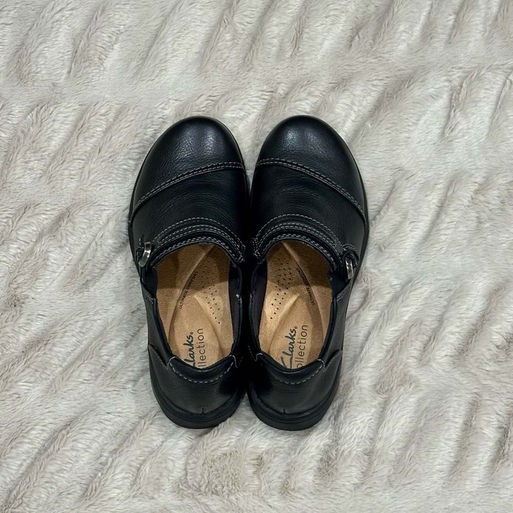 Clarks Black Leather Strap Shoes